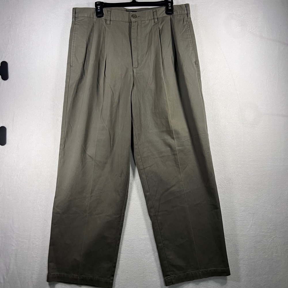 G H Bass Co Mens Khaki Pleated Chino Pants Size 36x30‎ Cotton Grunge Grandpacore